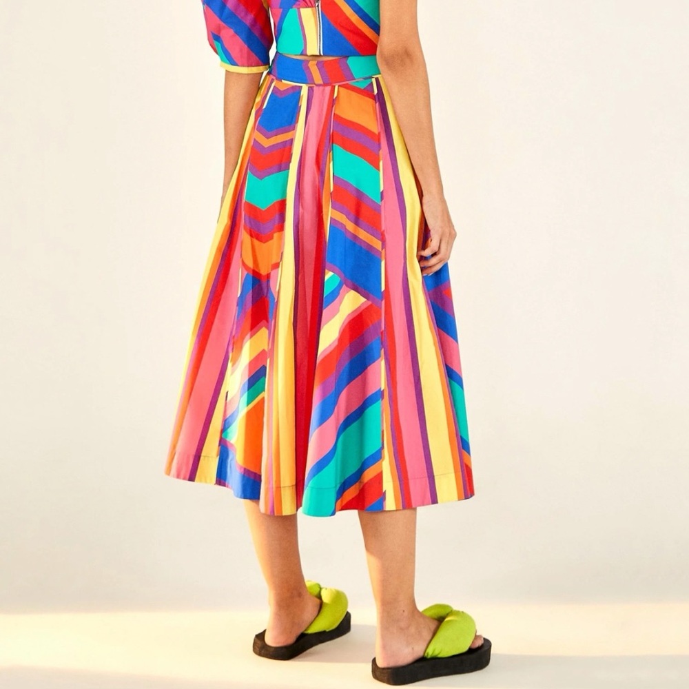 FARM RIO BRUNAS COLORFUL STRIPES COTTON MIDI SKIRT - Picture 9 of 9